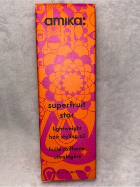 amika Superfruit Star Lightweight Hair Styling Oil — Orange & Pink Box